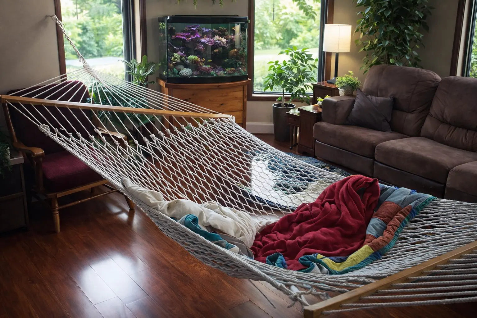 Hammock with colorful blanket in a living room setting 50501-PWT