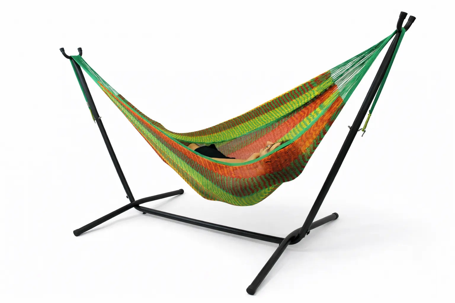 Colorful hammock with stand on a white background