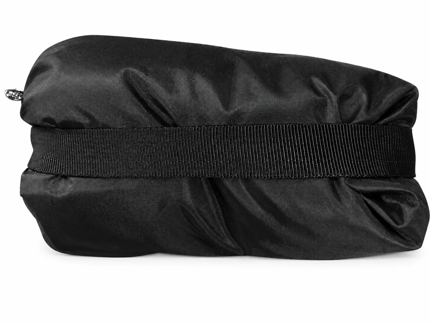 Black compression bag with a strap on a white background