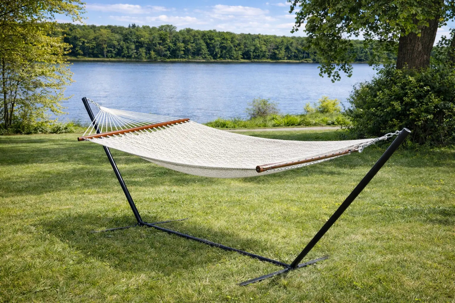 Deluxe Polyester Rope Hammock with 3-Beam Stand