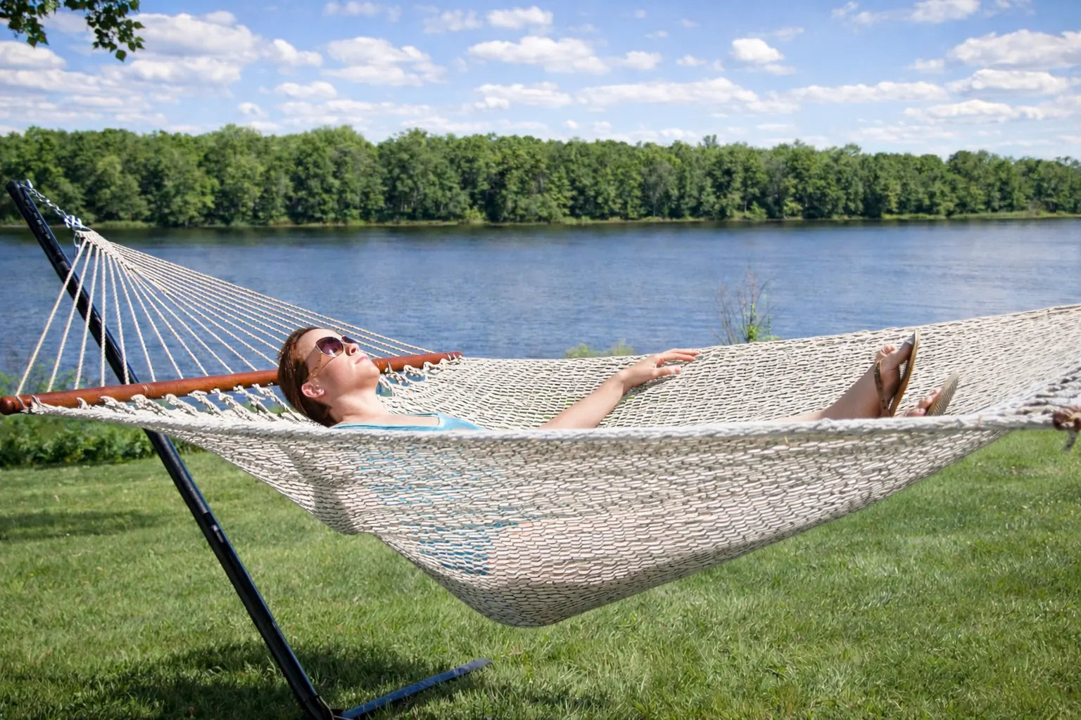 Deluxe Polyester Rope Hammock with 3-Beam Stand