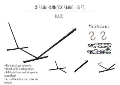 Hammock Universe Hammock Stands Black 3-Beam Hammock Stand - 15 ft.