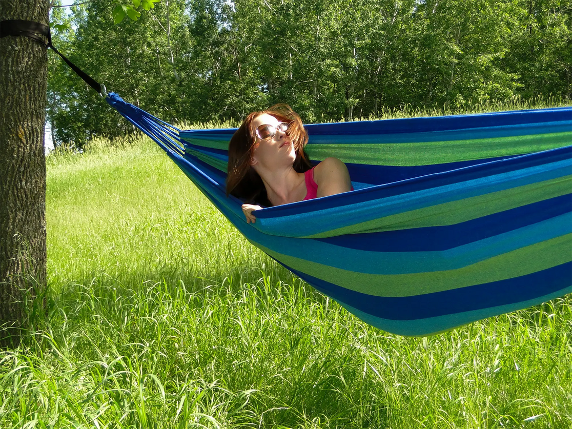 hängematte brasilianisch Brazilian Style Double Hammock blue-and-green-stripes
