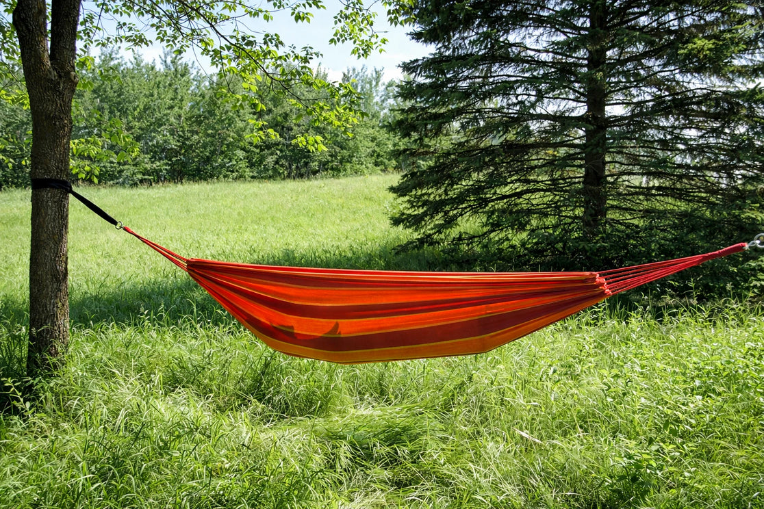 hängematte brasilianisch Brazilian Style Double Hammock red-orange-and-yellow-stripes
