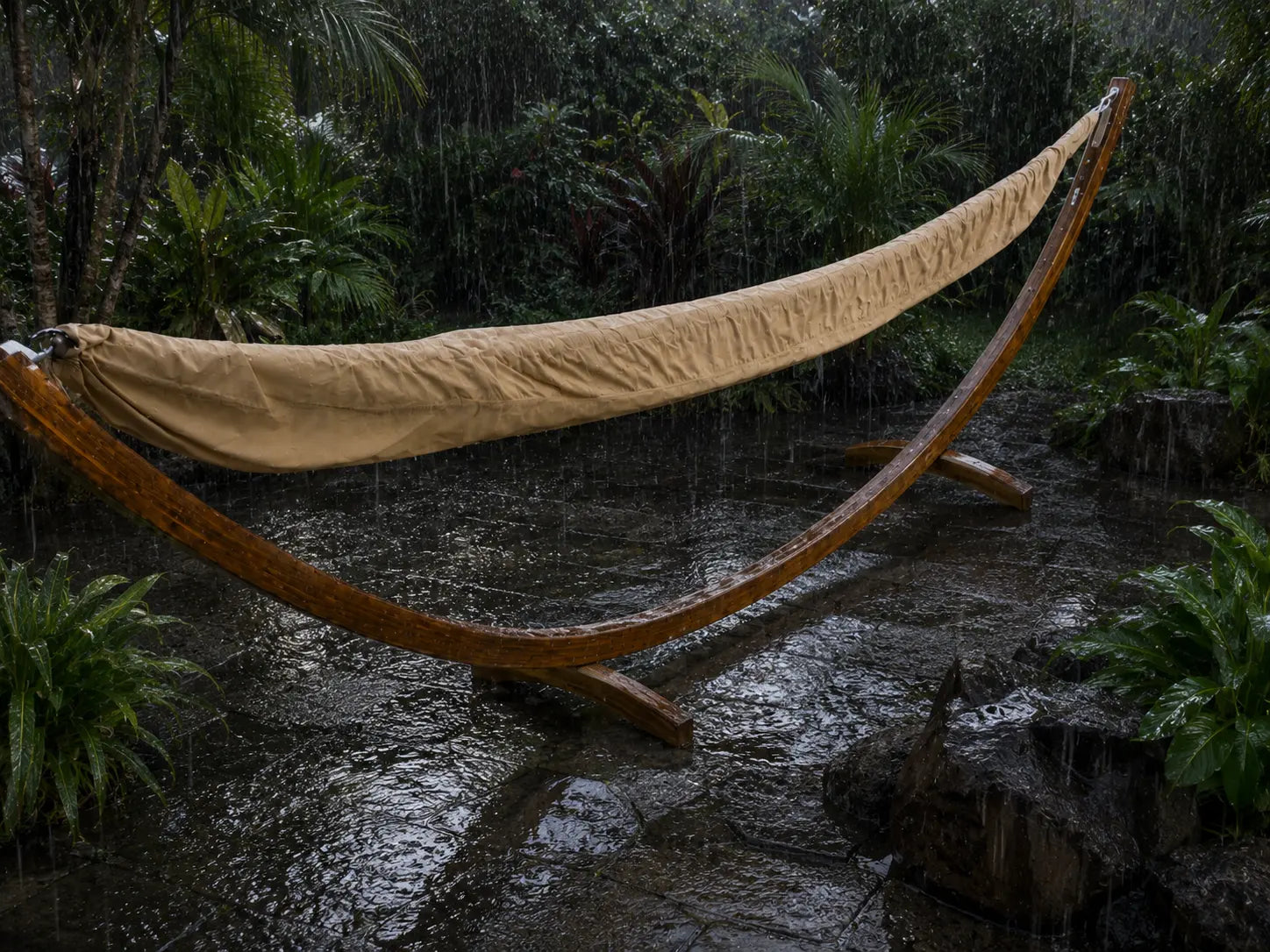 Hammock in the rain with a natural background