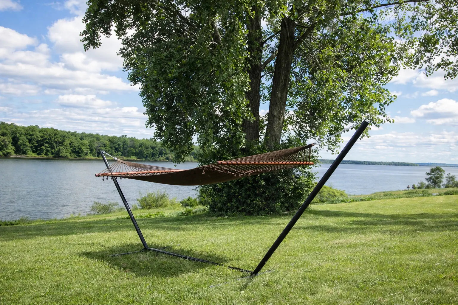 Deluxe Polyester Rope Hammock with 3-Beam Stand