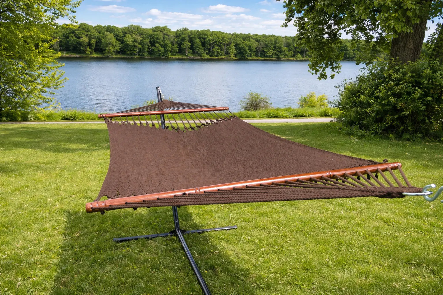 Deluxe Polyester Rope Hammock with 3-Beam Stand