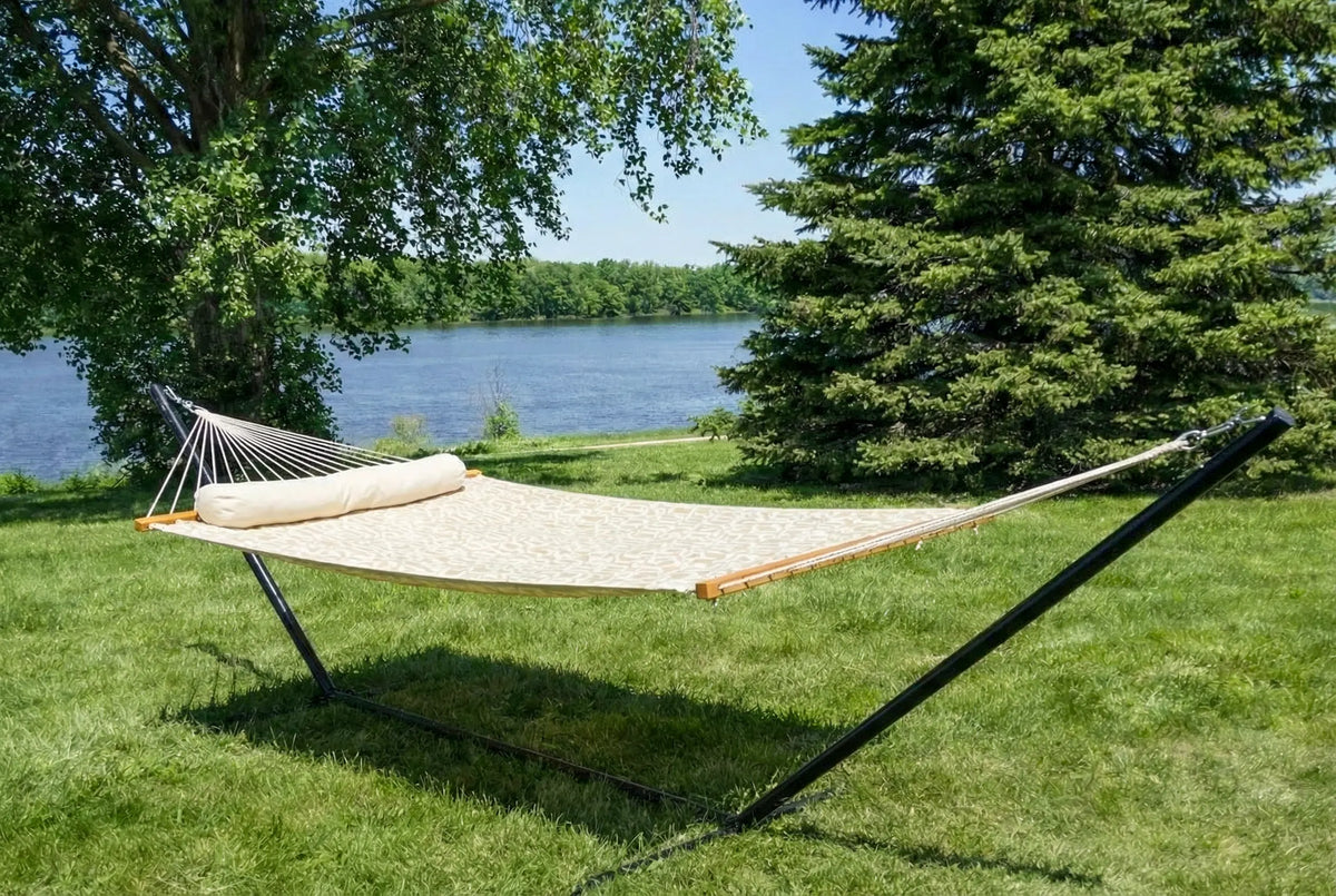 Hammock with a stand on grass near a lake  QHD-COUNTRY+15TBSB