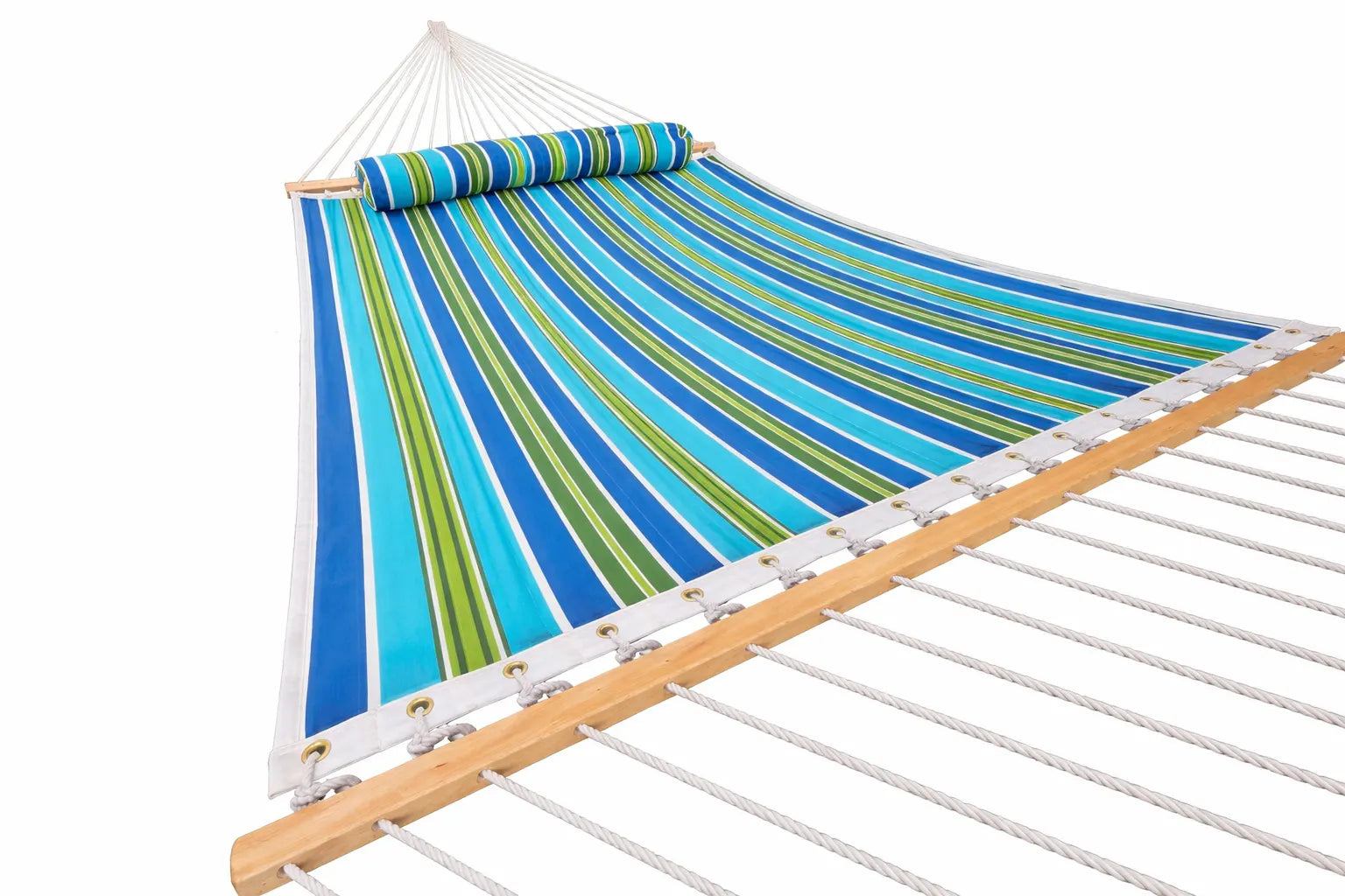 Blue and green striped hammock on a white background  QHD-CAROLINA