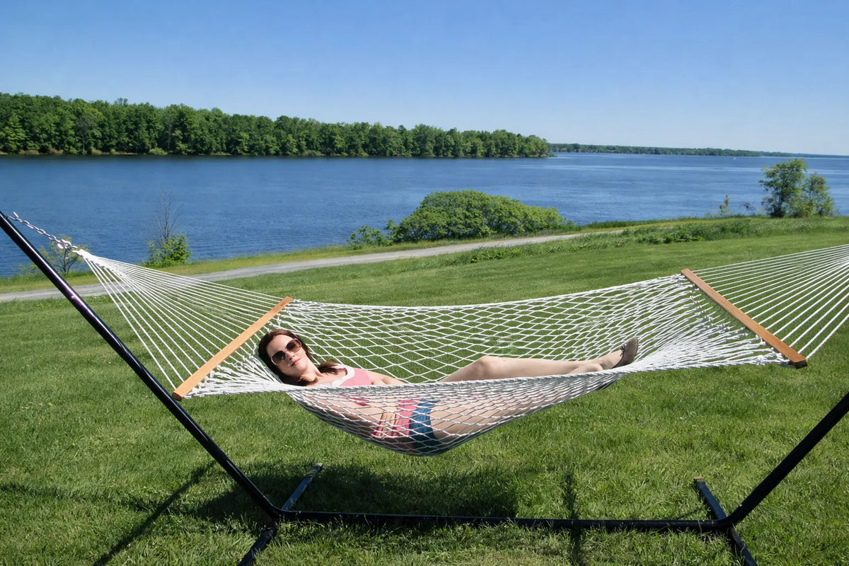 Cotton Rope Hammock with 3-Beam Stand