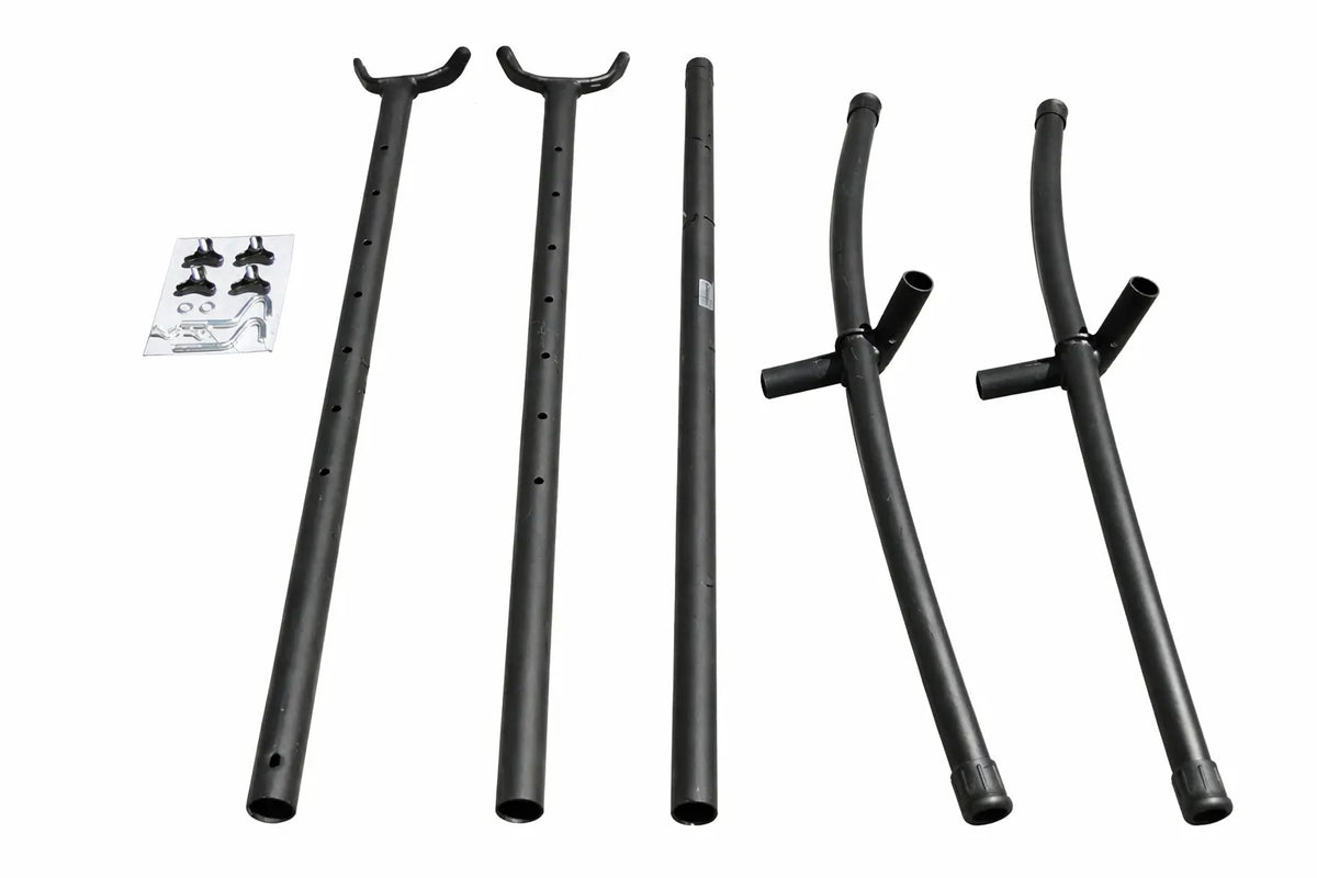 Set of black metal hooks on a white background