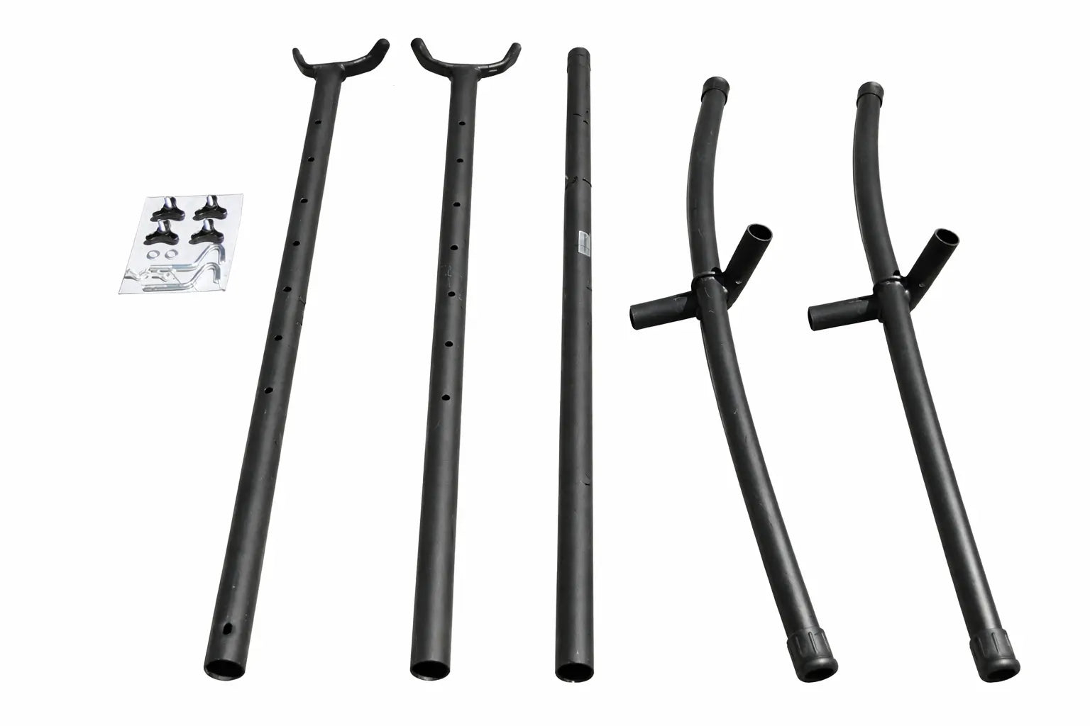 Set of black metal hooks on a white background
