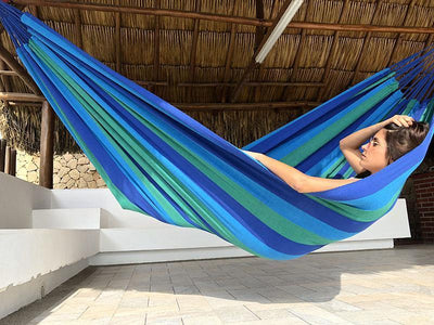 Hammock Universe Hammocks blue-and-green-stripes Brazilian Style Double Hammock