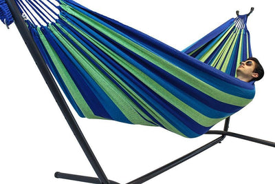 Hammock Universe Hammocks with Stands blue-and-green-stripes Brazilian Double Hammock with Universal Stand