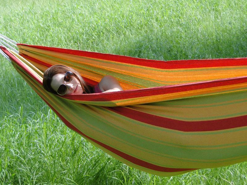 Hammock Universe Hammocks yellow-green-and-red-stripes Brazilian Style Double Hammock