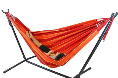 Hammock Universe Hammocks with Stands red-orange-and-yellow-stripes Brazilian Double Hammock with Universal Stand