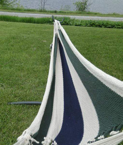 Hammock Universe USA Nicaraguan Hammock with Eco-Friendly Bamboo Stand blue-white-and-green-stripes 794604045870 NHD-BWGS+BHS-C
