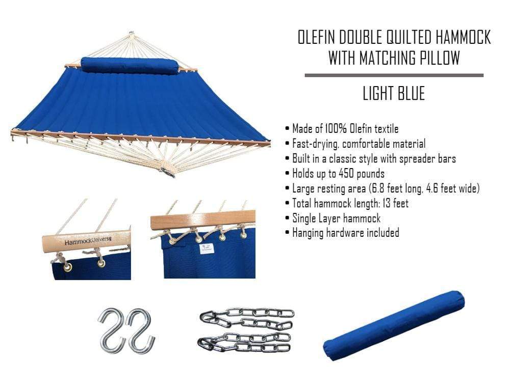 Olefin Double Quilted Hammock with Matching Pillow with 3-Beam Stand - Hammock Universe USA