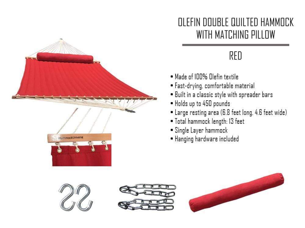 Olefin Double Quilted Hammock with Matching Pillow with 3-Beam Stand - Hammock Universe USA