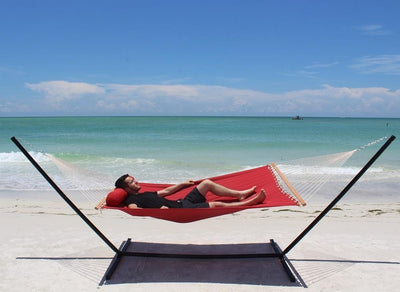 Olefin Double Quilted Hammock with Matching Pillow with 3-Beam Stand - Hammock Universe USA