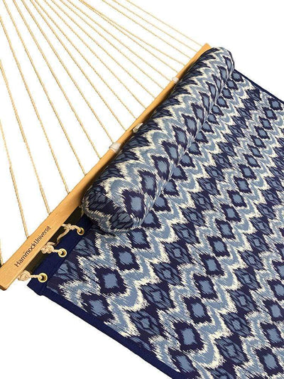 Hammock Universe USA Deluxe Quilted Hammock with Bamboo Stand blue-white-patterns 794604045566 QHD-BWP+15TBSB