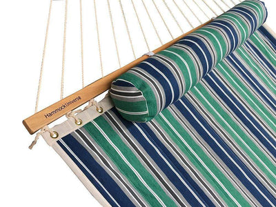 Hammock Universe USA Deluxe Quilted Hammock with Bamboo Stand green-blue-grey-white-stripes 794604045559 QHD-GBGW+15TBSB