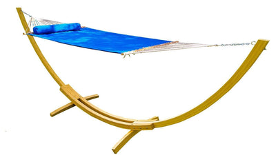 Hammock Universe Hammocks light-blue Olefin Double Quilted Hammock with Matching Pillow and Eco-Friendly Bamboo Stand