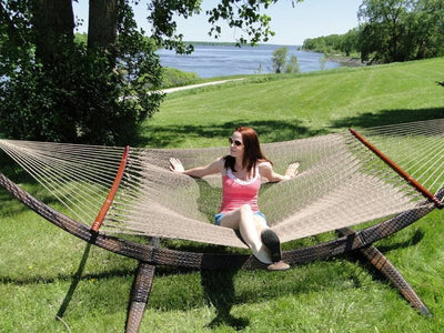 Hammock Universe Hammocks with Stands Coffee Deluxe Polyester Rope Hammock with Wicker Stand