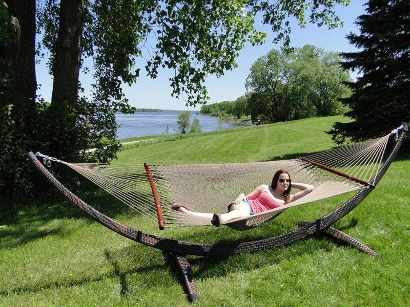 Hammock Universe Hammocks with Stands Coffee Deluxe Polyester Rope Hammock with Wicker Stand
